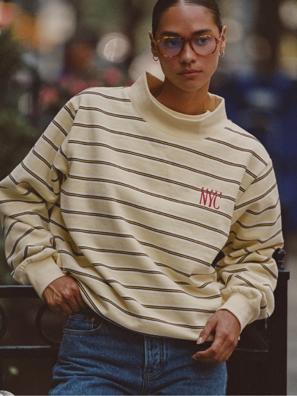 NWT Parke NYC Limited Edition fleece mockneck embroidered yellow stripe size S/M